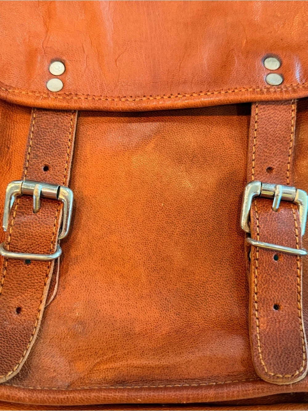 Vintage Brown Genuine Leather Messenger Long Satchel Bag with Front Buckles